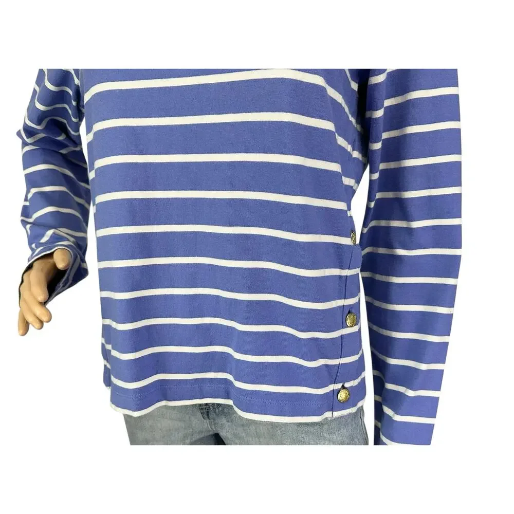 J. Crew Striped Long Sleeve Side Button Top Cool Lilac Blue Ivory CG041 Size M
